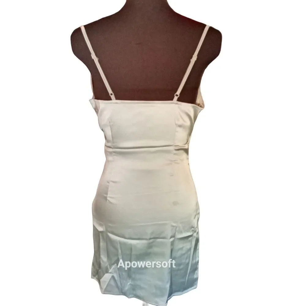 Mint Green Satin Slip Dress Square Neck Princess Seam Midi Dress Size Medium